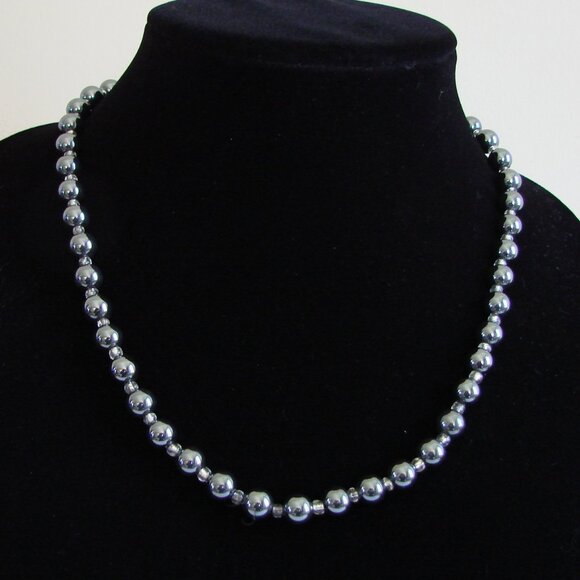 Hematite Stone Beaded Necklace Wedding Prom 19" Spiritual Calming Grounding - Picture 1 of 5